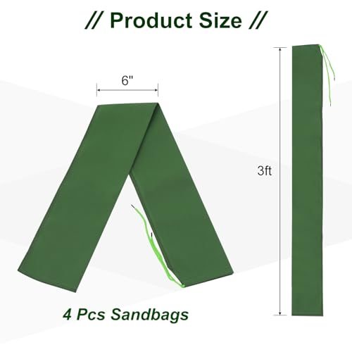 3'x6" Sand Bag for Flooding, 4Pcs Long Canvas Sandbags, Green view 2