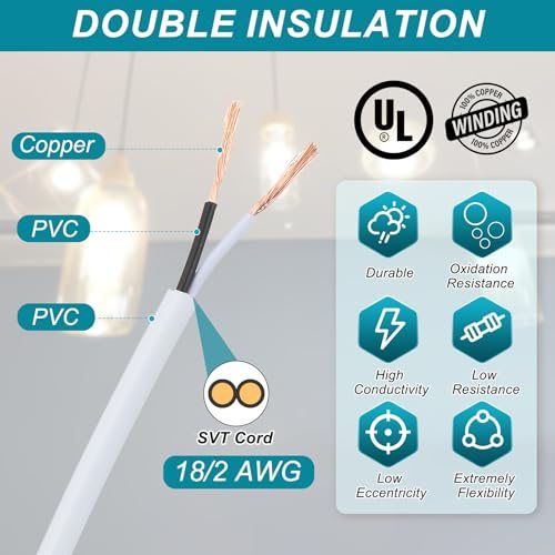 300V SVT Round Lamp Cord, White view 3