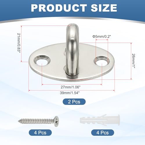304 Stainless Steel Ceiling Hooks, Oval Pad Eyes Plate Metal Wall Mount U view 2