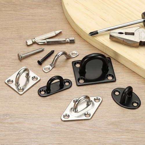 304 Stainless Steel Ceiling Hooks, Oval Pad Eyes Plate Metal Wall Mount U view 5
