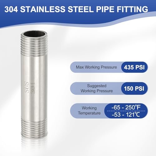 304 Stainless Steel Pipe Fitting 1/2" BSP Male x 1/2" BSP Male, 3" view 3