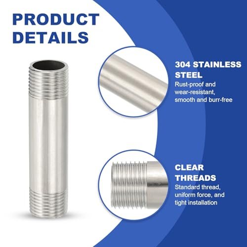 304 Stainless Steel Pipe Fitting 1/2" BSP Male x 1/2" BSP Male, 3" view 4