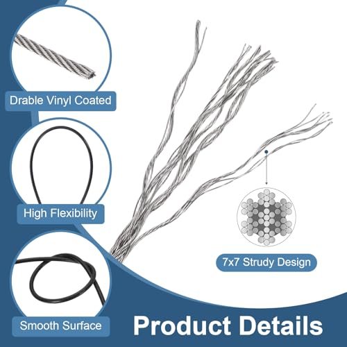 304 Stainless Steel, Silver, Bright Aircraft Cable Wire Rope Vinyl Coated view 3