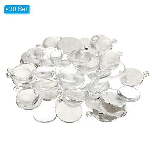 30mm Silver White Photo Pendant Trays, 30 Sets, Modern view 3