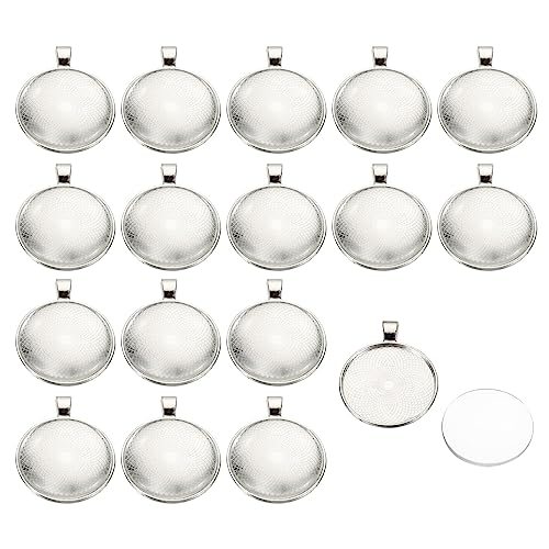 30mm Silver White Photo Pendant Trays, 30 Sets, Modern — PATIKIL