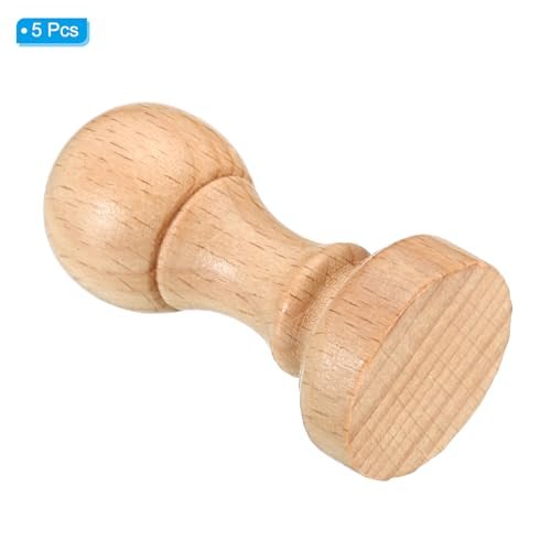 30mm Stamp Wood Round Handle 5 Pack Wooden Knobs Brown view 3