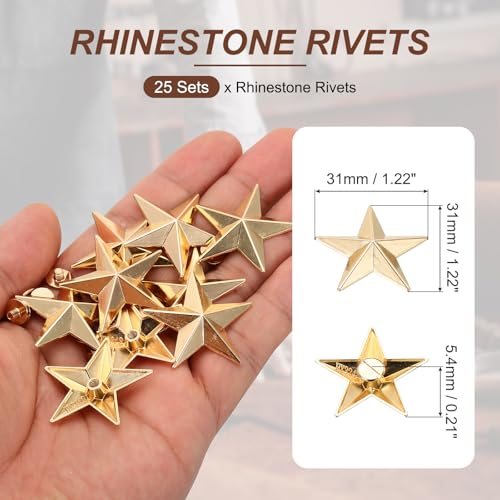 31mm Star Rivets 25 Sets Leather Rivets Studs Rivets Gold Tone view 2