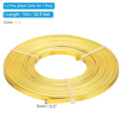32.8 Feet Flat Aluminum Wire, 2 Roll 20 Gauge 5mm Wide, Gold/Silver view 2