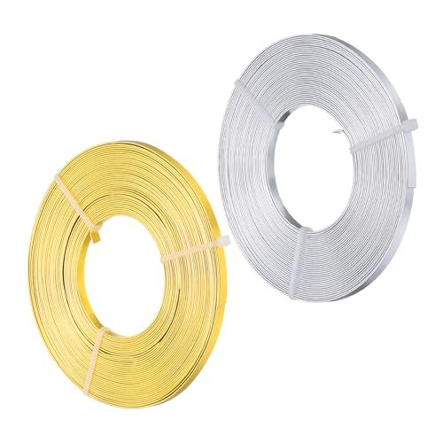 32.8 Feet Flat Aluminum Wire, 2 Roll 20 Gauge 5mm Wide, Gold/Silver — PATIKIL