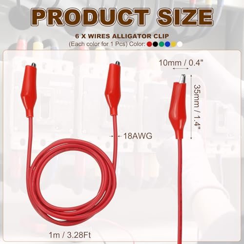 39" Wires Alligator Clips UL1015/18AWG Jumper Test Leads Set, Alligator view 2