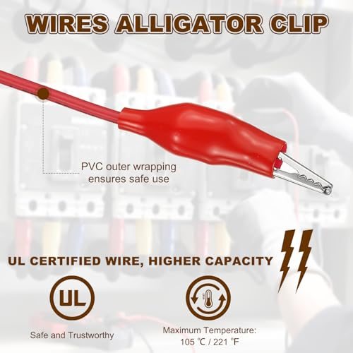 39" Wires Alligator Clips UL1015/18AWG Jumper Test Leads Set, Alligator view 4
