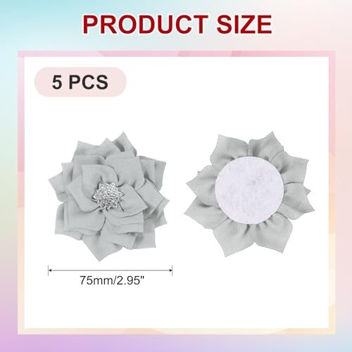 3in Chiffon Flowers, 5 Pcs Fabric Large Lotus, Silver view 2