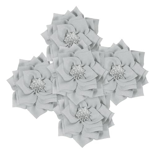 3in Chiffon Flowers, 5 Pcs Fabric Large Lotus, Silver — PATIKIL