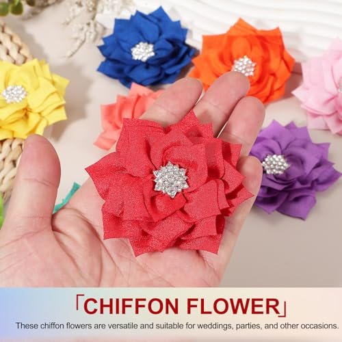 3in Chiffon Flowers, Flowers Rhinestone Sewing Appliques view 4