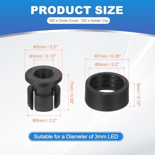3mm Emitting Diode Holder Kit, 100Pcs Plastic LED Holder Flat Clip Circle view 2