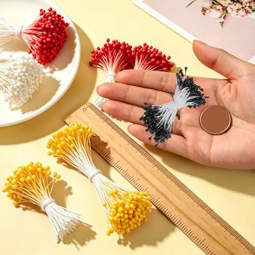 3mm Flower Stamen 150Pcs Double Head Artificial Pistil Black, Matt Pearl view 3