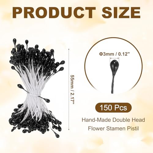 3mm Flower Stamen 150Pcs Double Head Artificial Pistil Black, Matt Pearl view 2