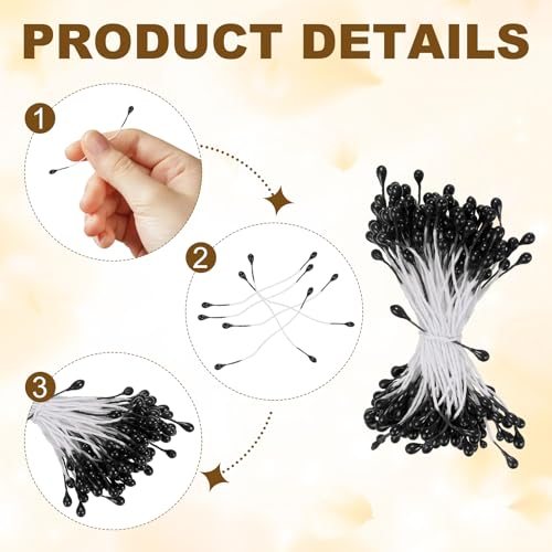3mm Flower Stamen 150Pcs Double Head Artificial Pistil Black, Matt Pearl view 4