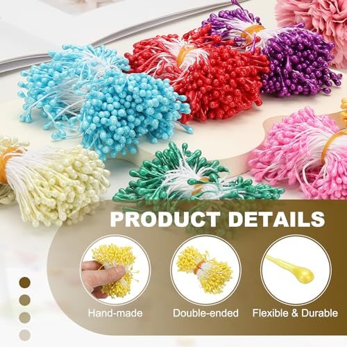 3mm Flower Stamens, 300pcs Double Heads Flower Wire Stems, Artificial view 3