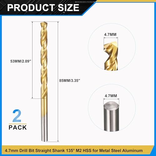4.7mm Drill Bit M2 High-Speed Steel 135° TiN Coated 2Pcs view 2