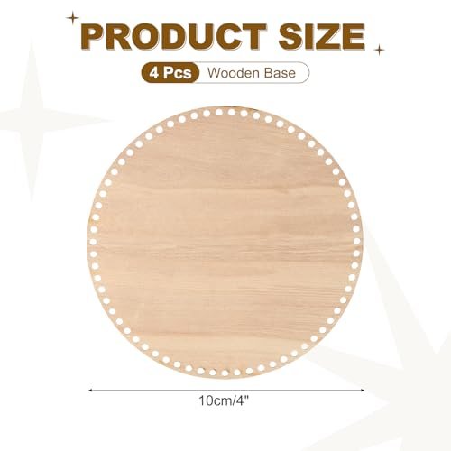 4" Diameter Crochet Basket Bottom Dark Wood Color 4Pcs, Round Blank view 2