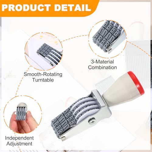 4 Digits Roller Stamp, Rolling Stamp 2Pcs 6.5mm Number 0-9 Gray view 3