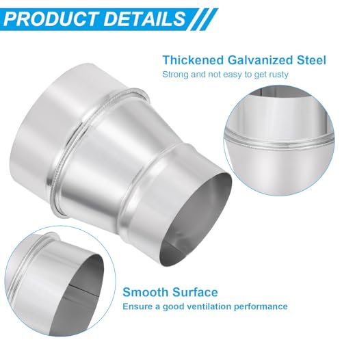 4 Inch to 3 Inch Round Duct Reducer Increaser Connector, 2 Pcs Galvanized view 3
