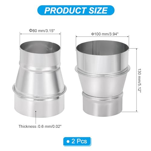 4 Inch to 3 Inch Round Duct Reducer Increaser Connector, 2 Pcs Galvanized view 2