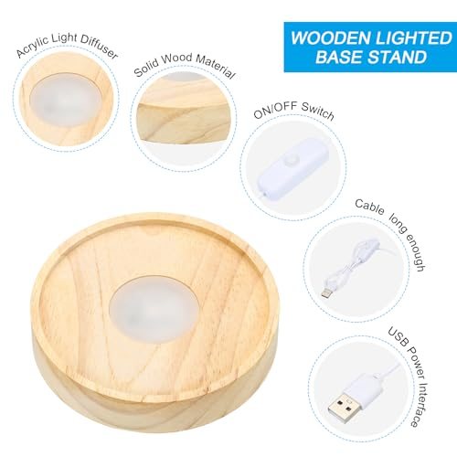4 Inch Wooden LED Light Base, 2pcs Wood Light Display Base Stand Lighting view 3