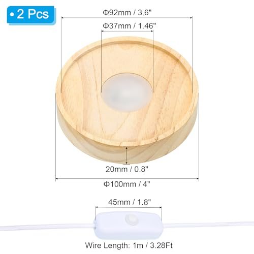 4 Inch Wooden LED Light Base, 2pcs Wood Light Display Base Stand Lighting view 2