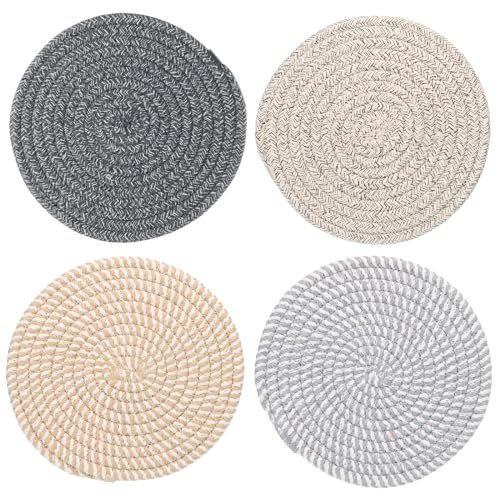 4-Pack Plant Coasters 7 Inch Woven Plant Mat Stripe Color Set, Round Pads — PATIKIL