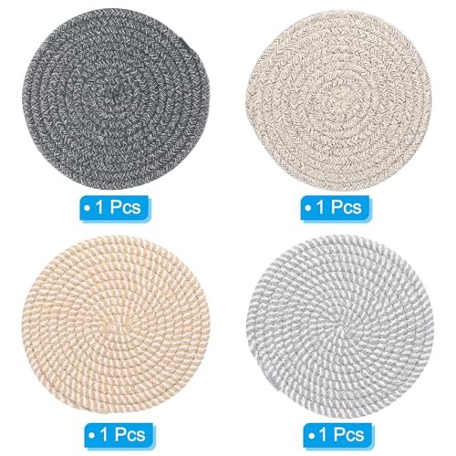 4-Pack Plant Coasters 7 Inch Woven Plant Mat Stripe Color Set, Round Pads view 3