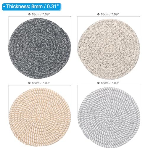 4-Pack Plant Coasters 7 Inch Woven Plant Mat Stripe Color Set, Round Pads view 2