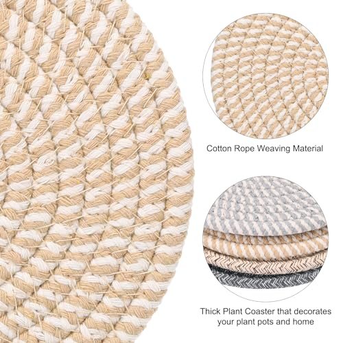 4-Pack Plant Coasters 7 Inch Woven Plant Mat Stripe Color Set, Round Pads view 4