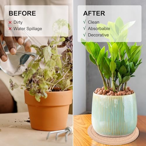 4-Pack Plant Coasters 7 Inch Woven Plant Mat Stripe Color Set, Round Pads view 5