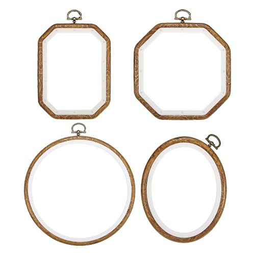4 Pieces Embroidery Hoops Set Imitated Wood Frame Circle Oval Rectangular — PATIKIL