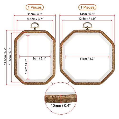 4 Pieces Embroidery Hoops Set Imitated Wood Frame Circle Oval Rectangular view 3