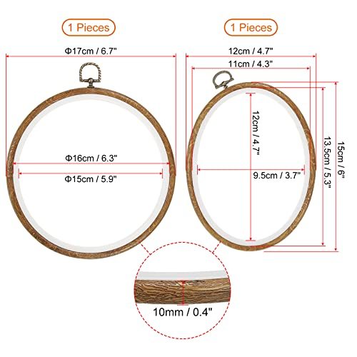 4 Pieces Embroidery Hoops Set Imitated Wood Frame Circle Oval Rectangular view 2