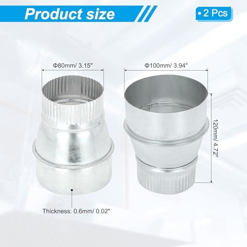 4" to 3" Duct Reducer 2Pcs Galvanized Steel Round Air Duct Reducer view 2