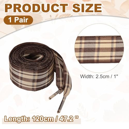 47.2 Inch Gingham Shoelaces, 1 Inch Wide Coffee Check, Ribbon Shoe Laces view 2