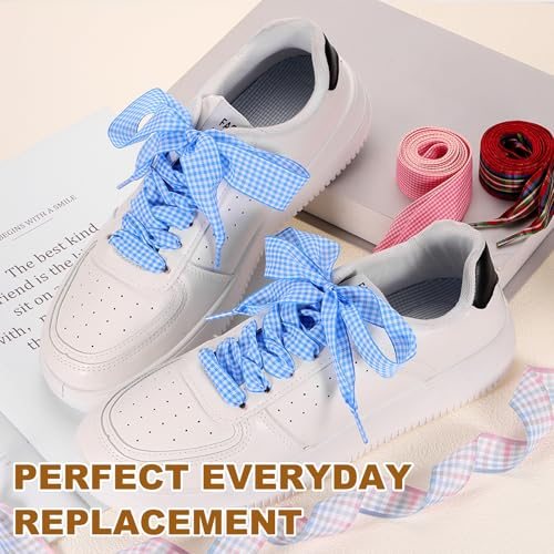 47.2 Inch Gingham Shoelaces, 1 Inch Wide Coffee Check, Ribbon Shoe Laces view 4