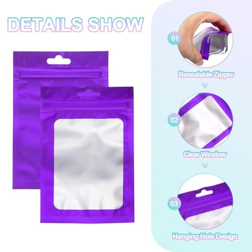 4Inch Holographic Packaging Bags Purple 100Pcs view 3