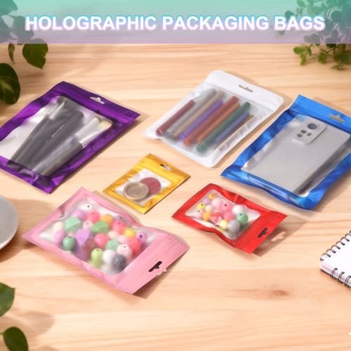 4Inch Holographic Packaging Bags Purple 100Pcs view 5