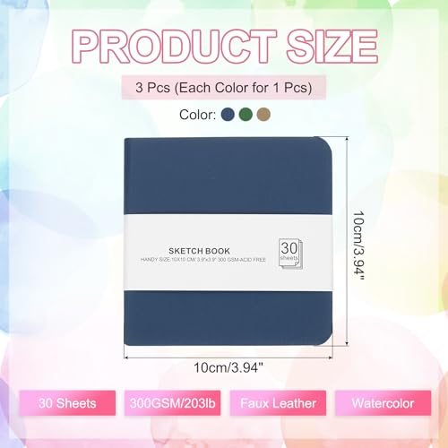 4x4 Watercolor Paper Sketchbook, 3Pcs 30 Sheet 300GSM/203lb Acid Free view 2
