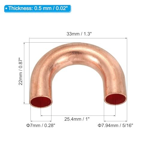 5/16" OD 22x33mm Elbow Copper Pipe Fitting, 5Pcs 180 Degree Bend Welding view 2