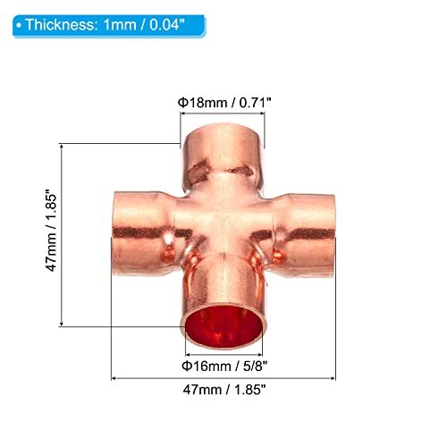 5/8 Inch ID Copper Union Cross Pipe Fitting, 2 Pack 4 Way Welding Copper view 2