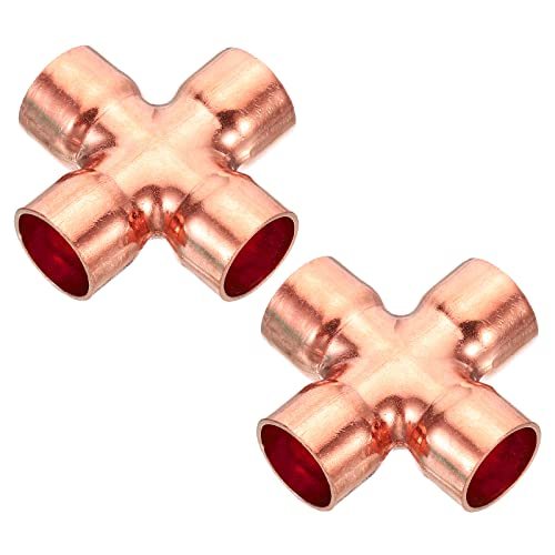 5/8 Inch ID Copper Union Cross Pipe Fitting, 2 Pack 4 Way Welding Copper — PATIKIL