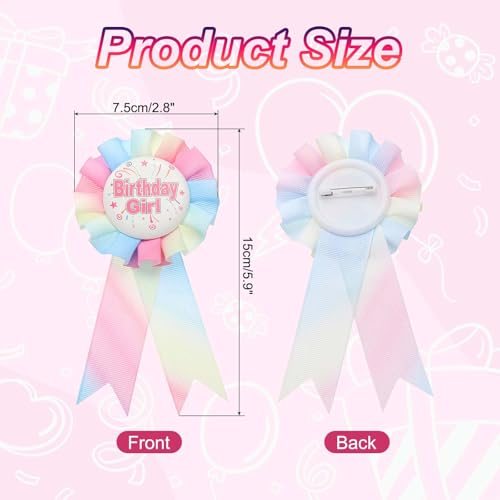 5.9x2.8" Award Ribbon Pin Fabric Birthday Girl Pin Light Rainbow view 2