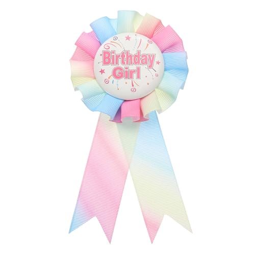 5.9x2.8" Award Ribbon Pin Fabric Birthday Girl Pin Light Rainbow — PATIKIL