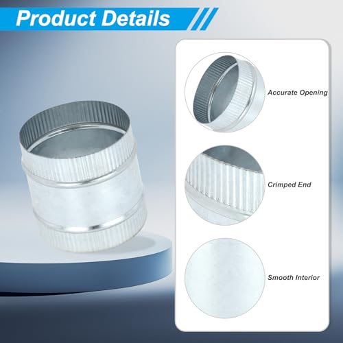 5 Inch Duct Connector Coupling, 2 Pcs Galvanized Steel Straight Dryer view 3